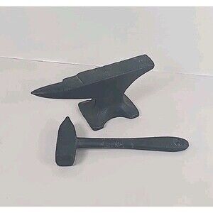 Vintage Miniature Cast Iron Anvil & Hammer
